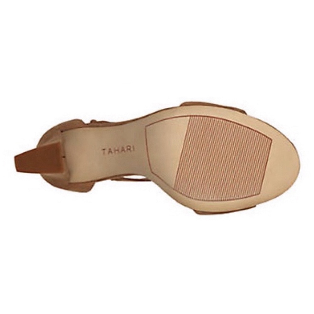 Tahari Norma Sling Back Open Toe T-Strap Tan Suede Leather Heels Womens 10 NWOB - Picture 5 of 15